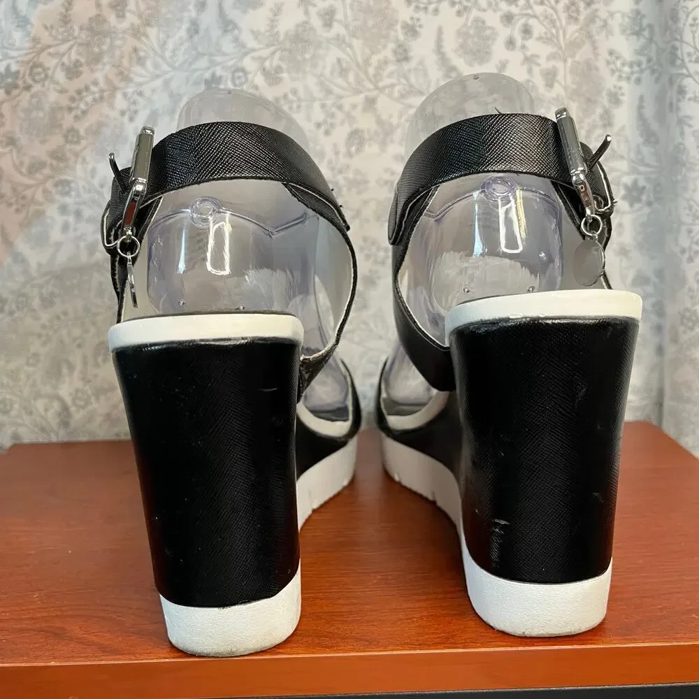 Juicy Couture Black Wedge Sandals Sz 10 Y2K Platform Vintage 2000s retro chunky